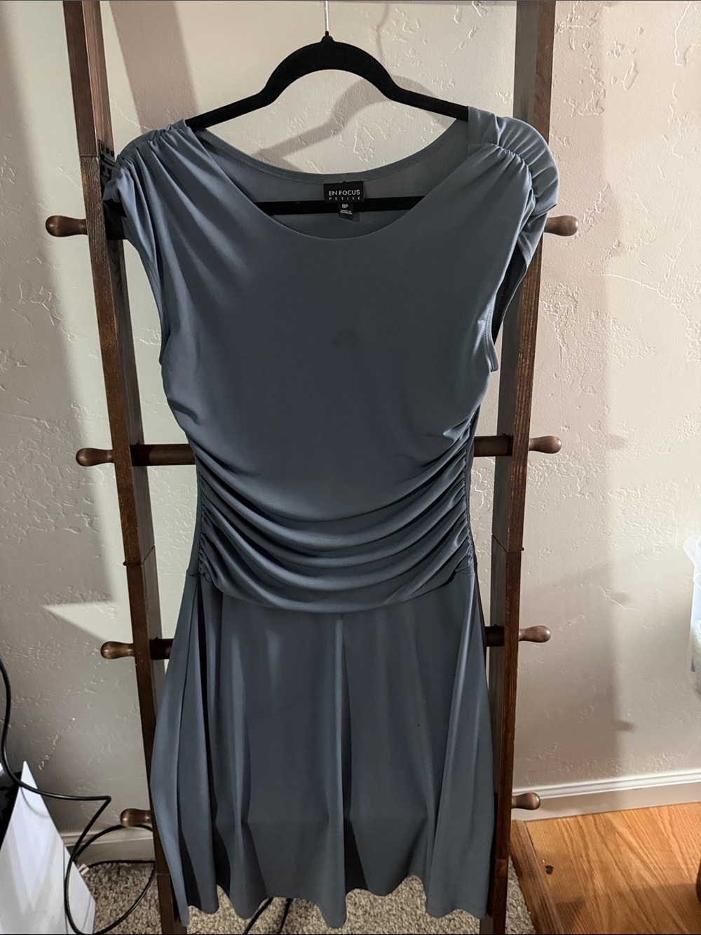 Enfocus Studio Steel Gray Ruched Midi Dress